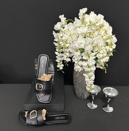 New Black Nine West Slip On Sandals